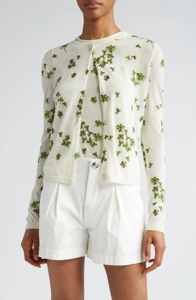 Giambattista Valli Garden Embroidered Cashmere & Silk Cardigan In Ivory