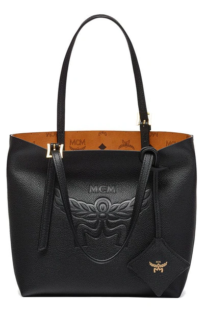 Mcm Mini Lauretos Reversible Leather Shopper Bag In Black