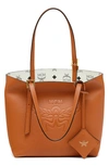 Mcm Mini Lauretos Reversible Leather Shopper Bag In Cognac