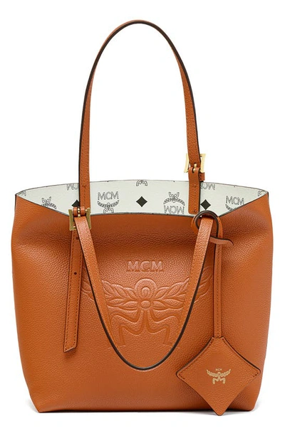 Mcm Mini Lauretos Reversible Leather Shopper Bag In Cognac