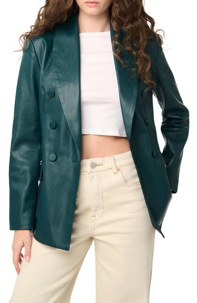 Blanknyc Double Breasted Faux Leather Blazer In Green Room