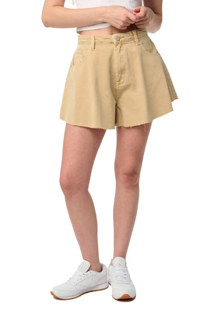 Blanknyc Raw Hem Flared Denim Shorts In Brown