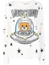 Moschino Teddy Logo Print Sweater In Vwhite