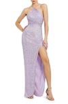 Mac Duggal Sequin Halter Neck Body-con Gown In Lilac