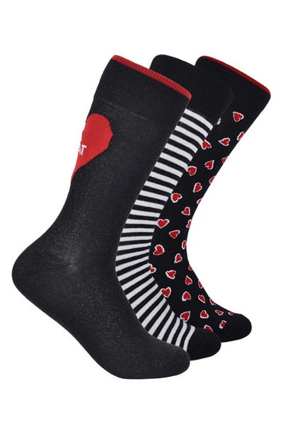 Kate Spade Assorted 3-pack Valentine Crew Socks In Black