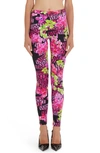 Versace Orchid Print Leggings In Black/ Pink