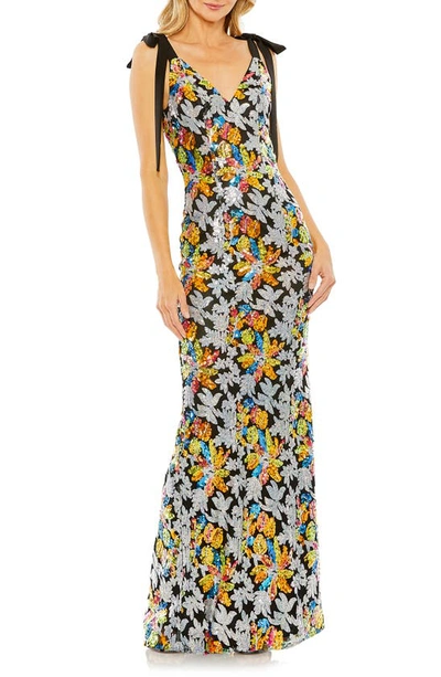 Mac Duggal Embellished Bow Strap Gown In Multi
