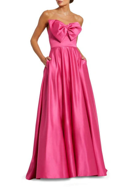 Mac Duggal Bow Detail Strapless A-line Gown In Hot Pink