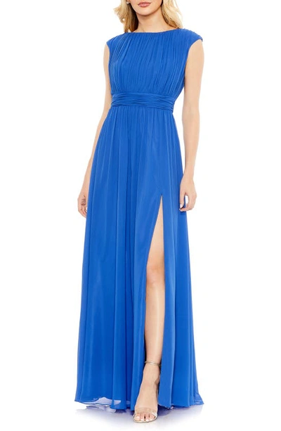 Ieena For Mac Duggal Cap Sleeve A-line Gown In Cobalt