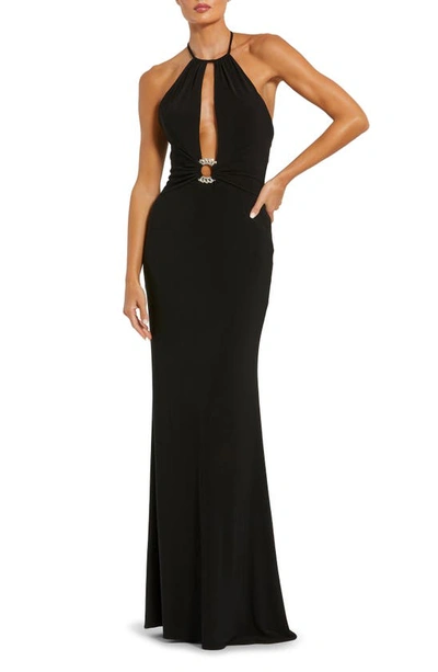 Mac Duggal Open Back Evening Gown In Black