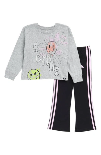 Adidas Originals Kids' Jersey T-shirt & Flared Leggings Set In Grey Heather