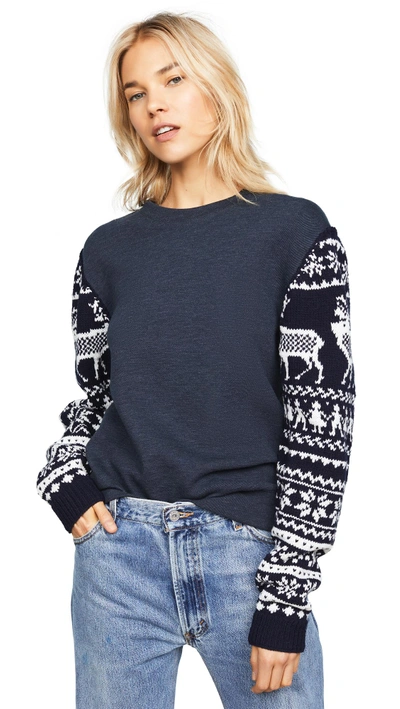 Michaela Buerger Scandinavian Knit Sleeve Sweatshirt In Denim