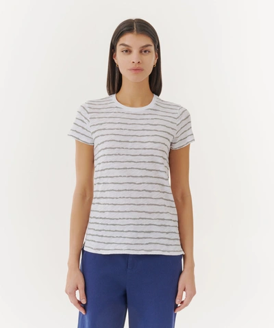 Atm Anthony Thomas Melillo Slub Jersey Schoolboy Crew Neck Tee In White/ Grey Stripes