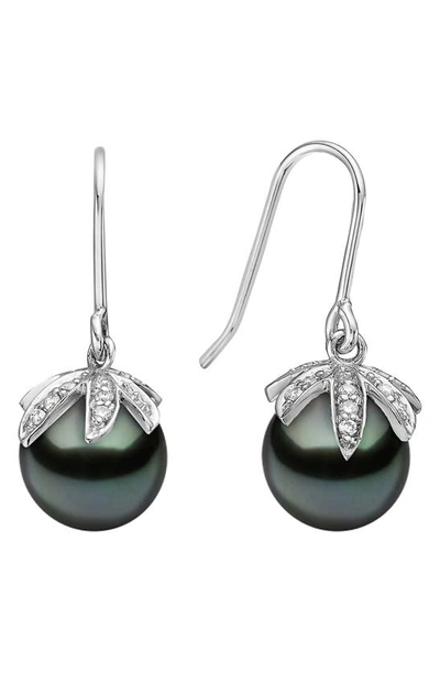 House Of Frosted 14k Gold 8-9mm Cultured Pearl & Diamond Earrings In Silver/ Green