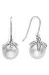 House Of Frosted 14k Gold 8-9mm Cultured Pearl & Diamond Earrings In Silver/ White