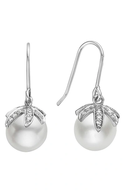 House Of Frosted 14k Gold 8-9mm Cultured Pearl & Diamond Earrings In Silver/ White