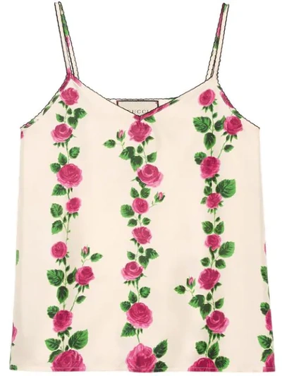 Gucci Rose Garden Print Tank Top In White