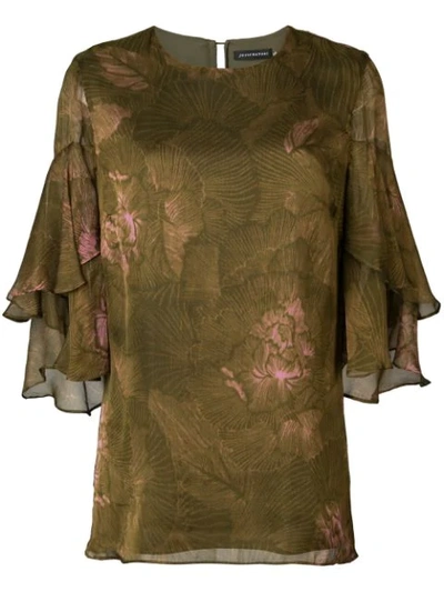 Josie Natori Tiered Sleeve Blouse In Green