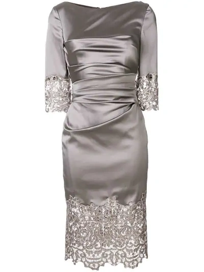 Talbot Runhof Lace Panel Dress In Grey