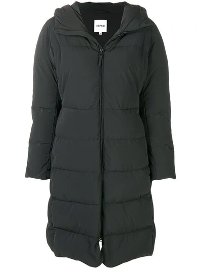 Aspesi Feather-down Hooded Coat In Black