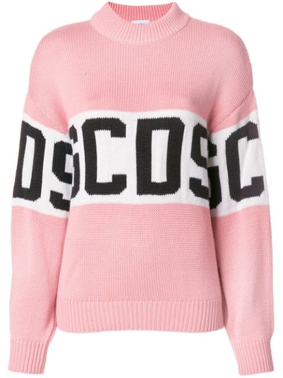 Gcds Logo Stripe Sweater - Pink