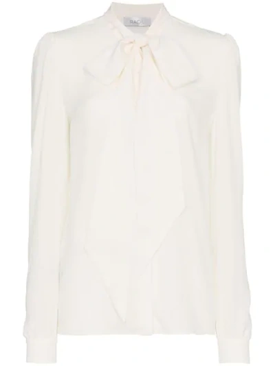 Racil Long Sleeve Silk Blouse With Tie Neck In Neutrals