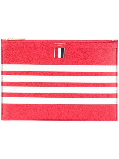 Thom Browne 4-bar Stripe Leather Tablet Holder - Red