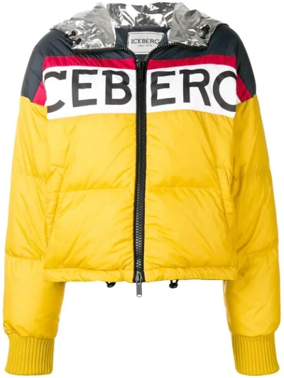 Iceberg Logo Print Puffer Jacket - Yellow