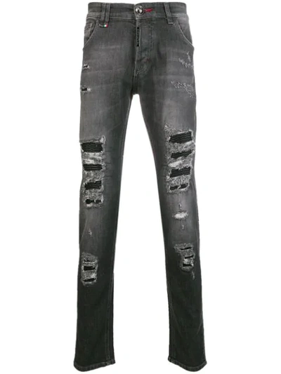 Philipp Plein Snatch Skinny Biker Jeans - Grey