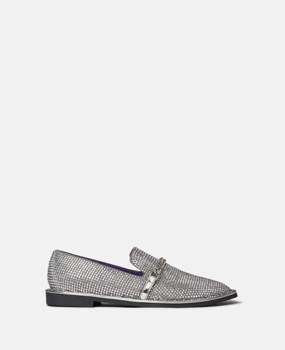 Stella Mccartney Falabella Crystal-embellished Loafers In Silver
