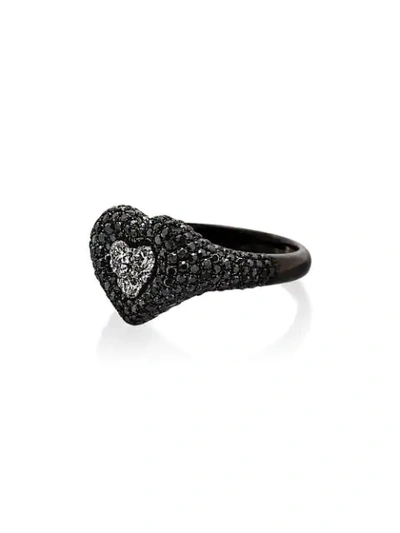 Shay 18k Black Gold Diamond Heart Ring In Metallic