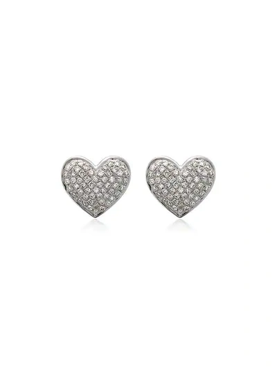 Shay 18k White Gold Diamond Heart Stud Earrings - Metallic