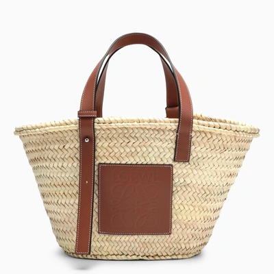 Loewe Natural Straw And Leather Bag In Metal