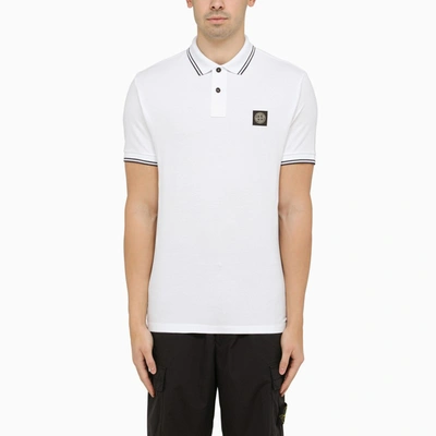 Stone Island White Short-sleeved Polo Shirt With Logo