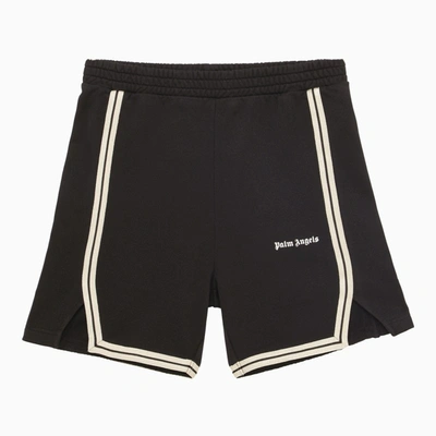 Palm Angels Kids' Black And White Cotton Shorts With Logo