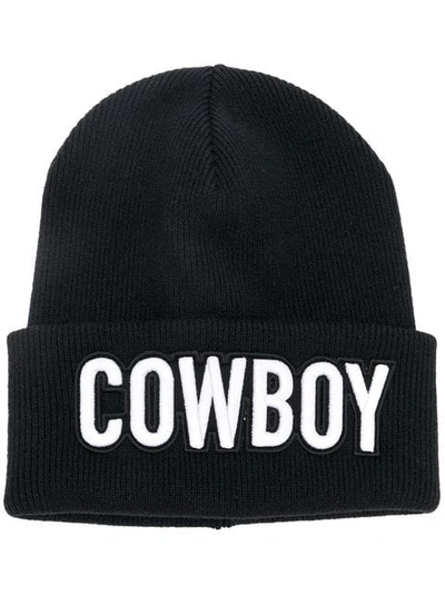 Dsquared2 Men's Cowboy Patch Ribbed Beanie Hat In Black