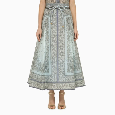 Zimmermann Multicoloured Blue Silk And Linen Skirt In Light Blue