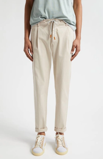 Eleventy Drawstring Waist Stretch Cotton Pants In Taupe