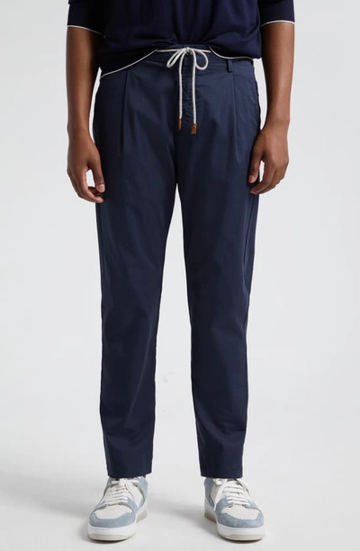 Eleventy Drawstring Waist Stretch Cotton Trousers In Blue