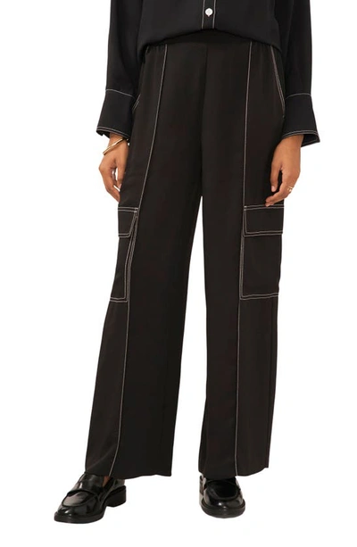 Vince Camuto Drawstring Wide Leg Cargo Trousers In Rich Black