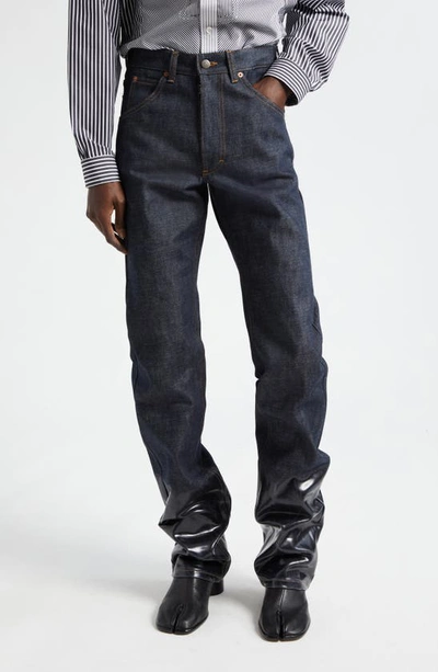 Maison Margiela Lacquered Hem Cotton Denim Jeans In Blue