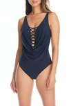 Bleu By Rod Beattie Women's Lets Get Knotty Draped One-piece Swimsuit In Black