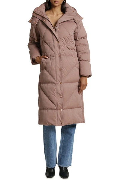 Avec Les Filles Thermal Puff™ Hooded Longline Puffer Jacket In Umber