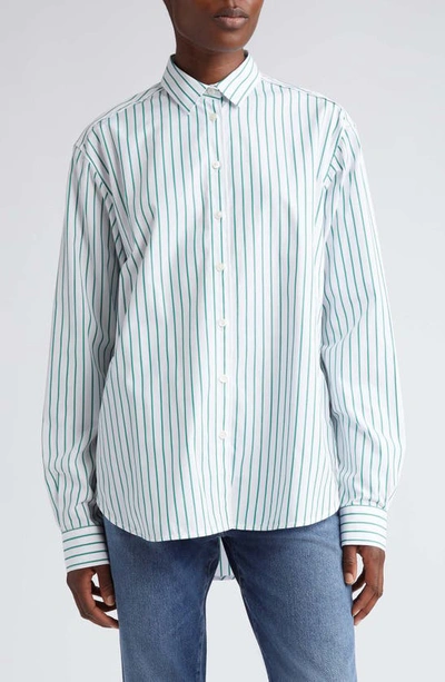 Totême Signature Stripe Organic Cotton Button-up Shirt In White/ Green
