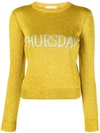 Alberta Ferretti Thursday Lurex Crewneck Sweater In Gold & Light Blue