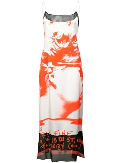 Maison Margiela Mugshot Print Slip Dress In Cream In White/red