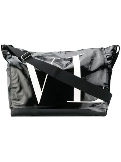 Valentino Garavani Logo Print Cotton Blend Messenger Bag In Black