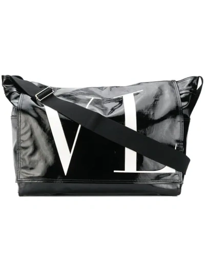 Valentino Garavani Logo Print Cotton Blend Messenger Bag In Black White