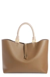 Chloé Large Marcie Grained Calfskin Leather Tote In Dark Nut 29x
