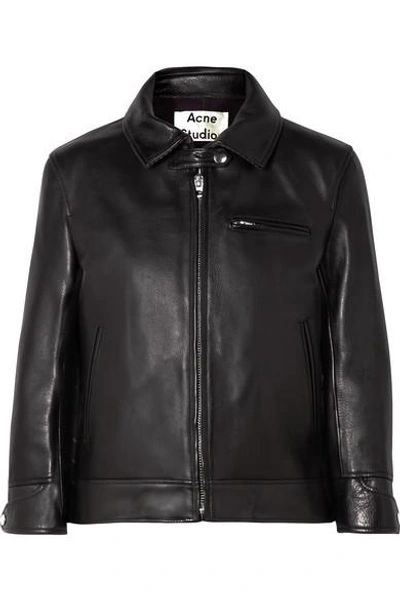 Acne Studios Cropped Leather Biker Jacket In Black